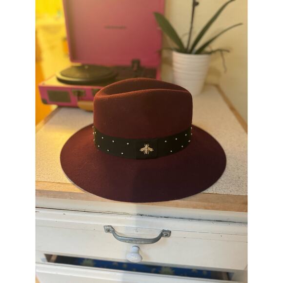 Scala Burgundy Wool Hat With Honey Bee and Gemstone head band. - Picture 4 of 12